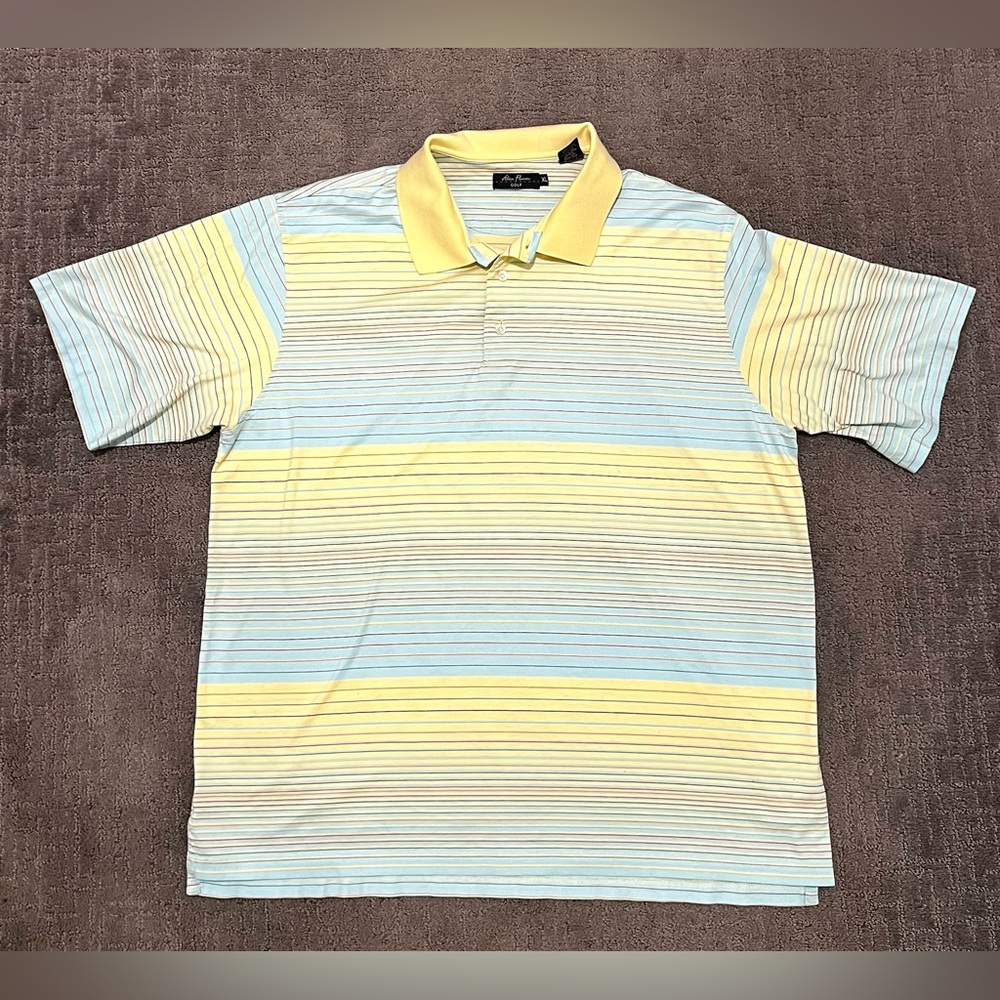 Alan Flusser Striped Yellow and Blue Men's Golf Polo Size XL